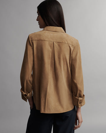 TWP Tobacco Boyfriend shirt in suede view 5