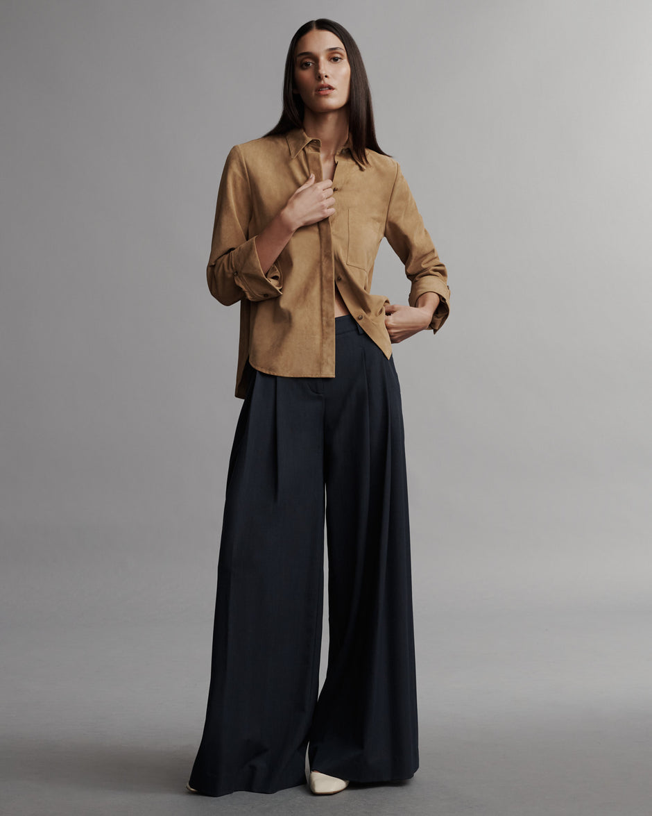 TWP Tobacco Boyfriend shirt in suede view 6