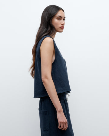 TWP Midnight Cropped Muscle Tank in French Terry view 2