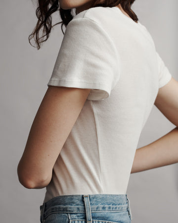 TWP White Ribbed Tee in Cotton view 2