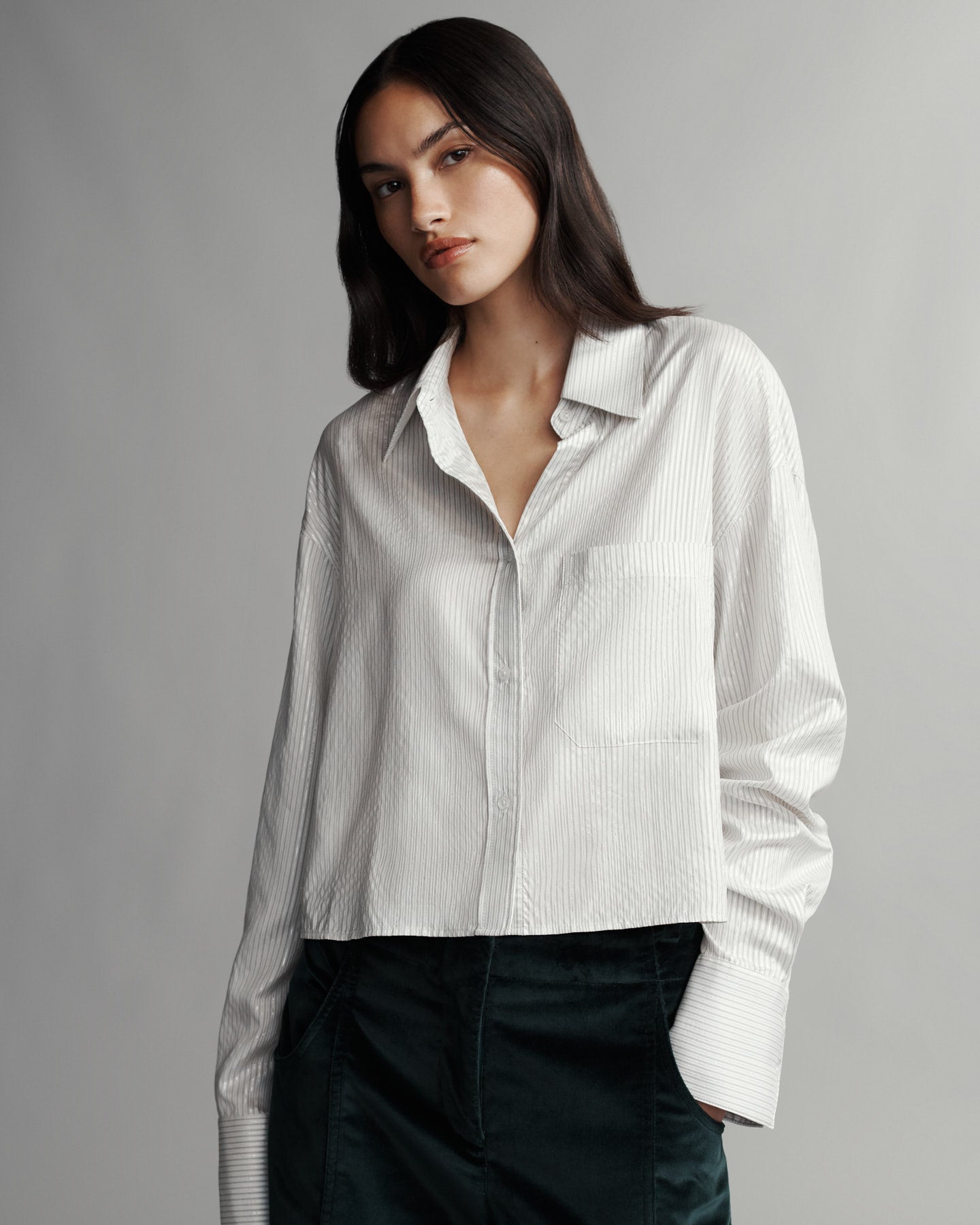 TWP Ivory multi Little Big Joe Shirt in Silk Metallic Stripe view 2