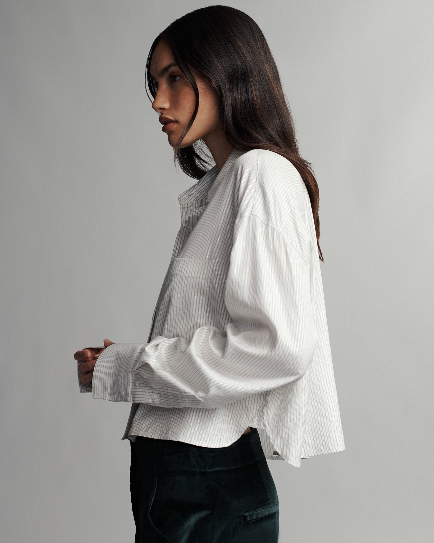 TWP Ivory multi Little Big Joe Shirt in Silk Metallic Stripe view 1