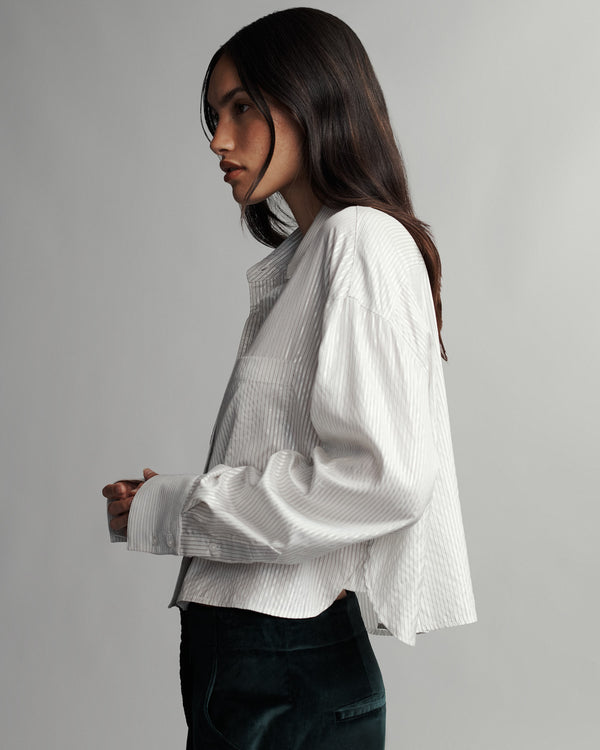 TWP Ivory multi Little Big Joe Shirt in Silk Metallic Stripe view 1