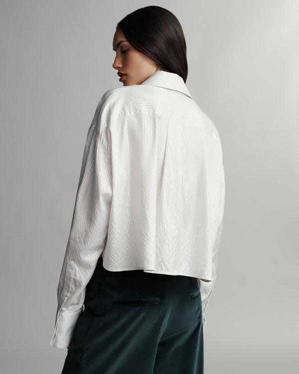 TWP Ivory multi Little Big Joe Shirt in Silk Metallic Stripe view 5