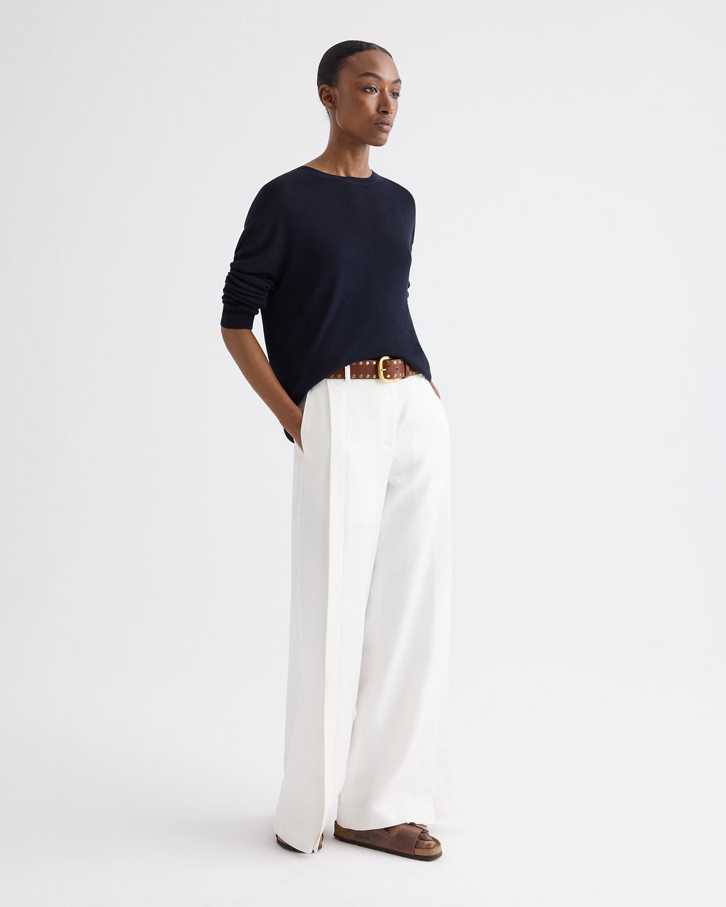 TWP Ivory Taite Pant in Chintzed Linen view 3