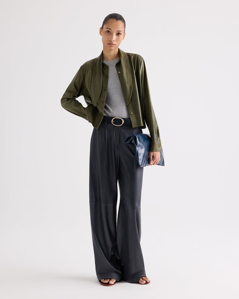 TWP Midnight Hudson St Pant in Paper Suede view 1
