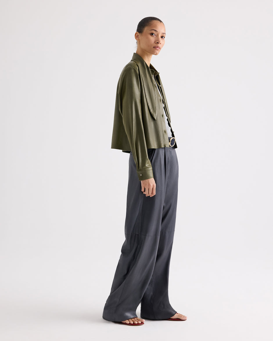 TWP Midnight Hudson St Pant in Paper Suede view 3