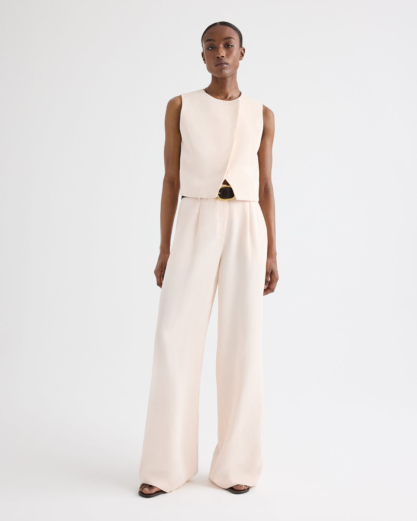 TWP Creme de peche Hudson St Pant in Coated Viscose Linen view 2