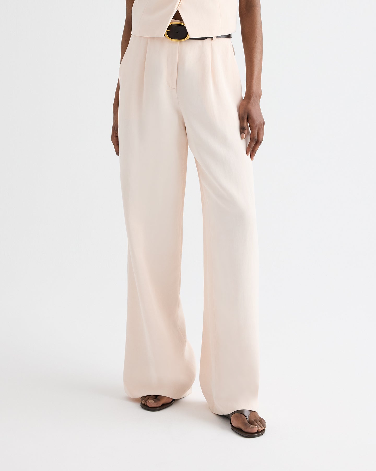 TWP Creme de peche Hudson St Pant in Coated Viscose Linen view 3