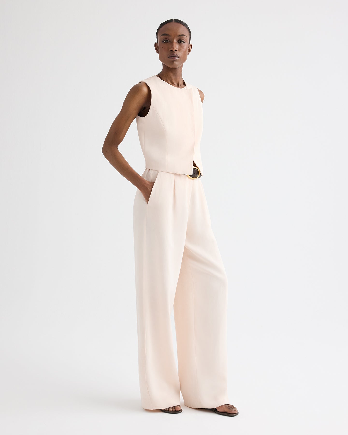 TWP Creme de peche Hudson St Pant in Coated Viscose Linen view 4