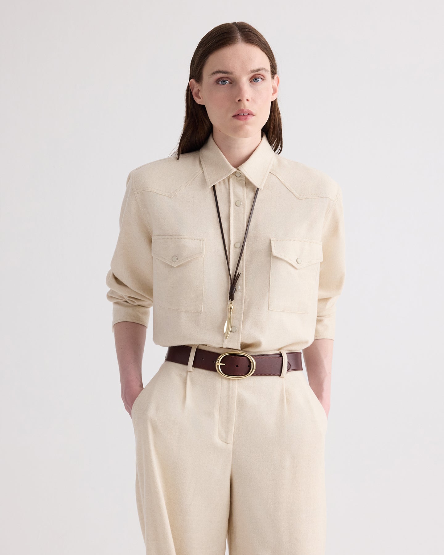 TWP Oat Cowboy Take Me Away Shirt in Wool Silk Cashmere view 1
