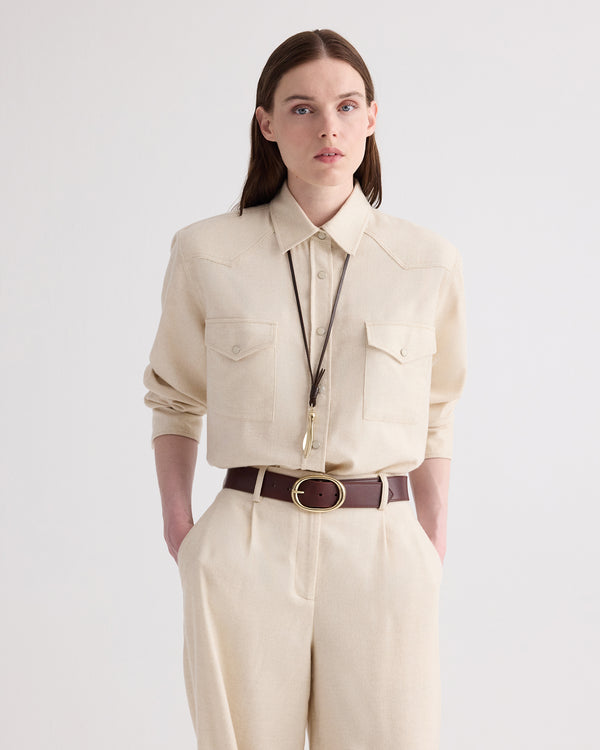 TWP Oat Cowboy Take Me Away Shirt in Wool Silk Cashmere view 1