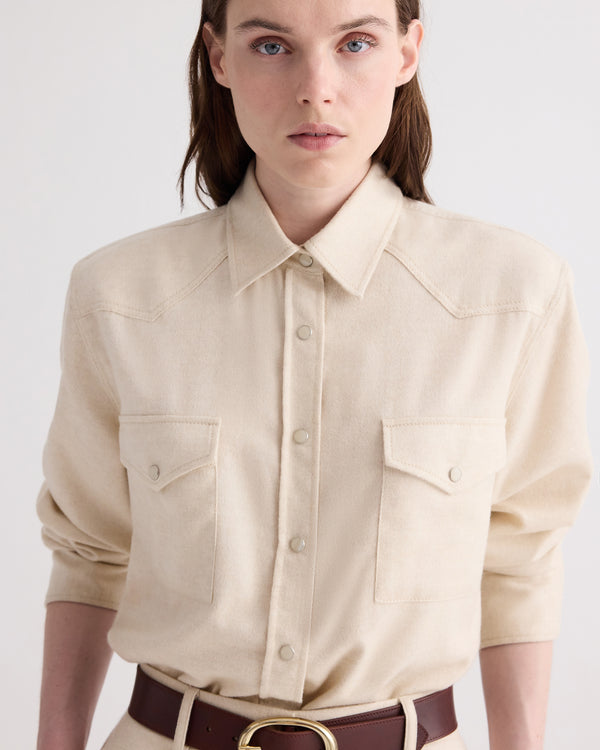 TWP Oat Cowboy Take Me Away Shirt in Wool Silk Cashmere view 2