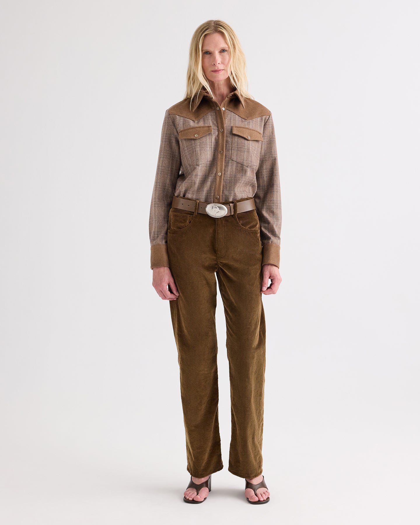 TWP Brown multi/kelp Lone Rider Shirt in Glen Plaid Wool Flannel view 5