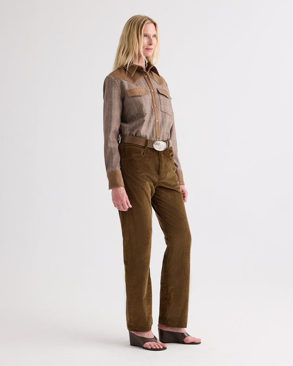 TWP Brown multi/kelp Lone Rider Shirt in Glen Plaid Wool Flannel view 4