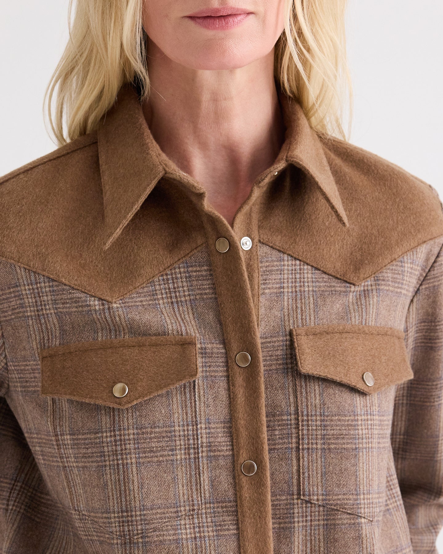 TWP Brown multi/kelp Lone Rider Shirt in Glen Plaid Wool Flannel view 2