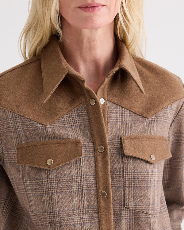 TWP Brown multi/kelp Lone Rider Shirt in Glen Plaid Wool Flannel view 2