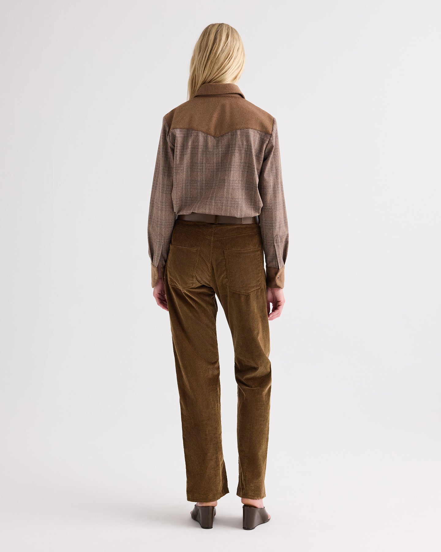 TWP Brown multi/kelp Lone Rider Shirt in Glen Plaid Wool Flannel view 6