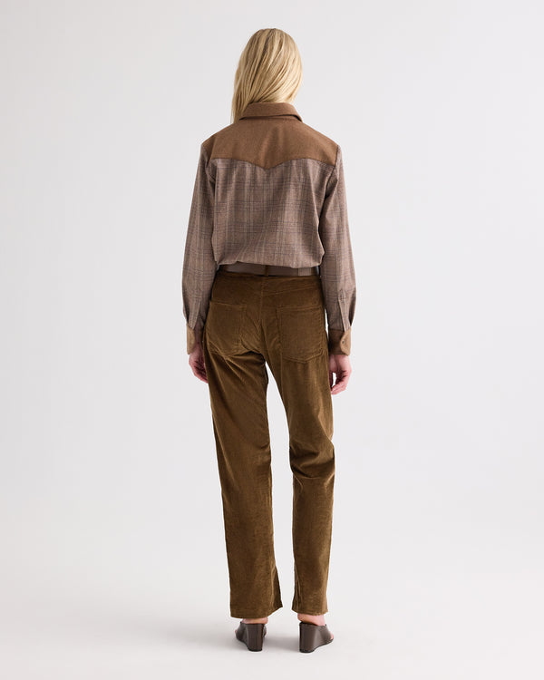 TWP Brown multi/kelp Lone Rider Shirt in Glen Plaid Wool Flannel view 6