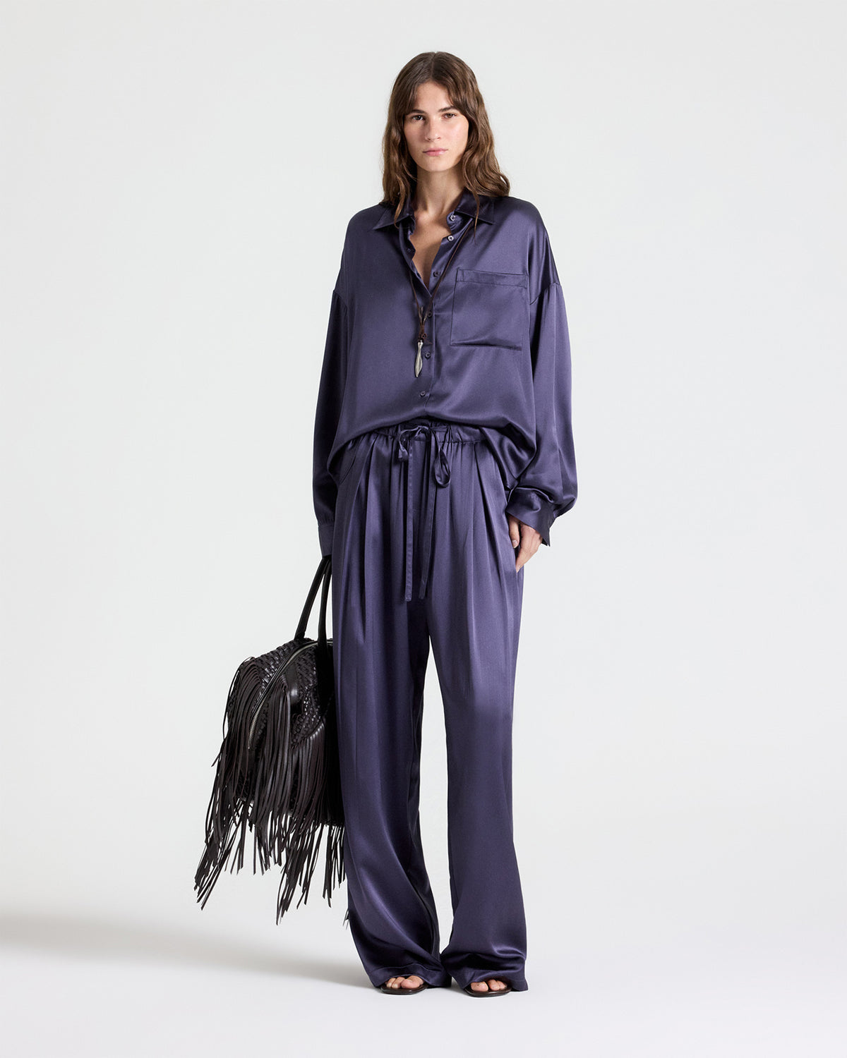 TWP Graystone PJ Pant in Crepe Back Silk Satin view 1