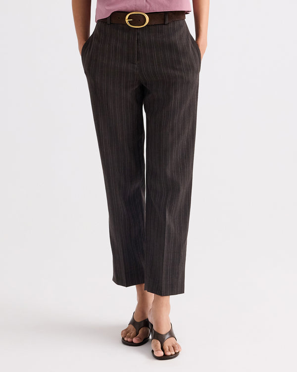 TWP Dark chocolate Roberts Pant in Refined Pinstripe Viscose Wool Suiting view 2