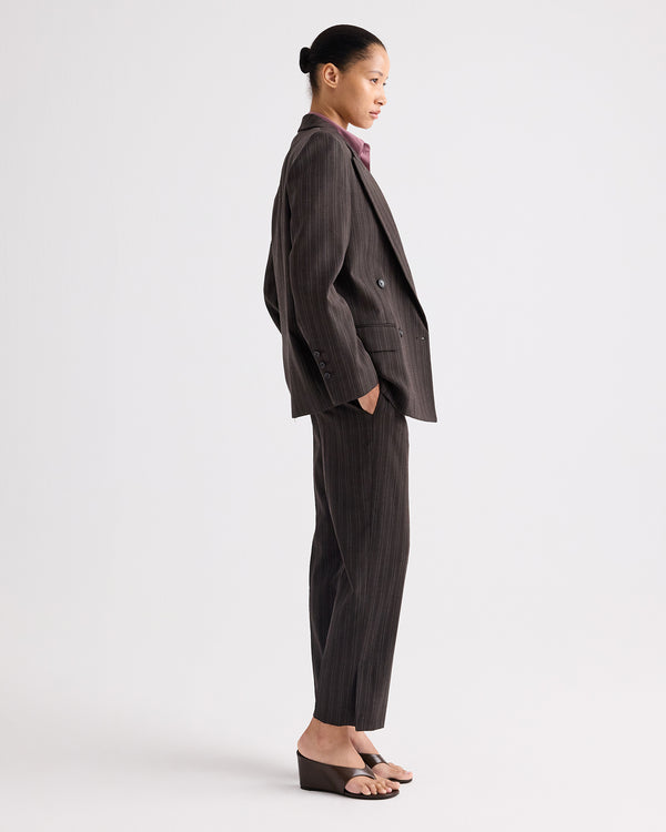 TWP Dark chocolate Roberts Pant in Refined Pinstripe Viscose Wool Suiting view 4