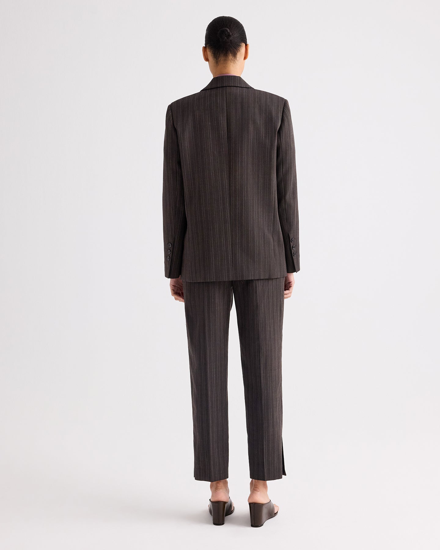 TWP Dark chocolate Roberts Pant in Refined Pinstripe Viscose Wool Suiting view 5
