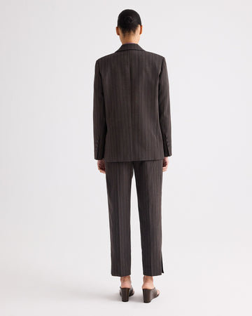 TWP Dark chocolate Roberts Pant in Refined Pinstripe Viscose Wool Suiting view 5