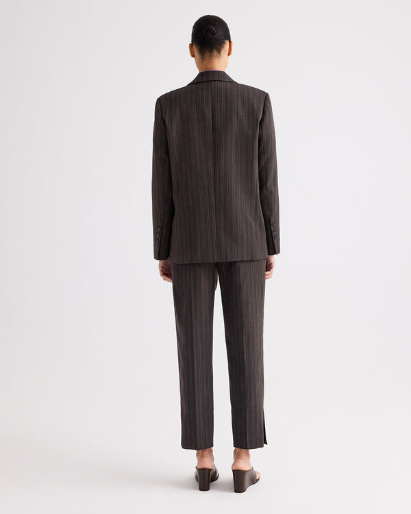 TWP Dark chocolate Roberts Pant in Refined Pinstripe Viscose Wool Suiting view 5
