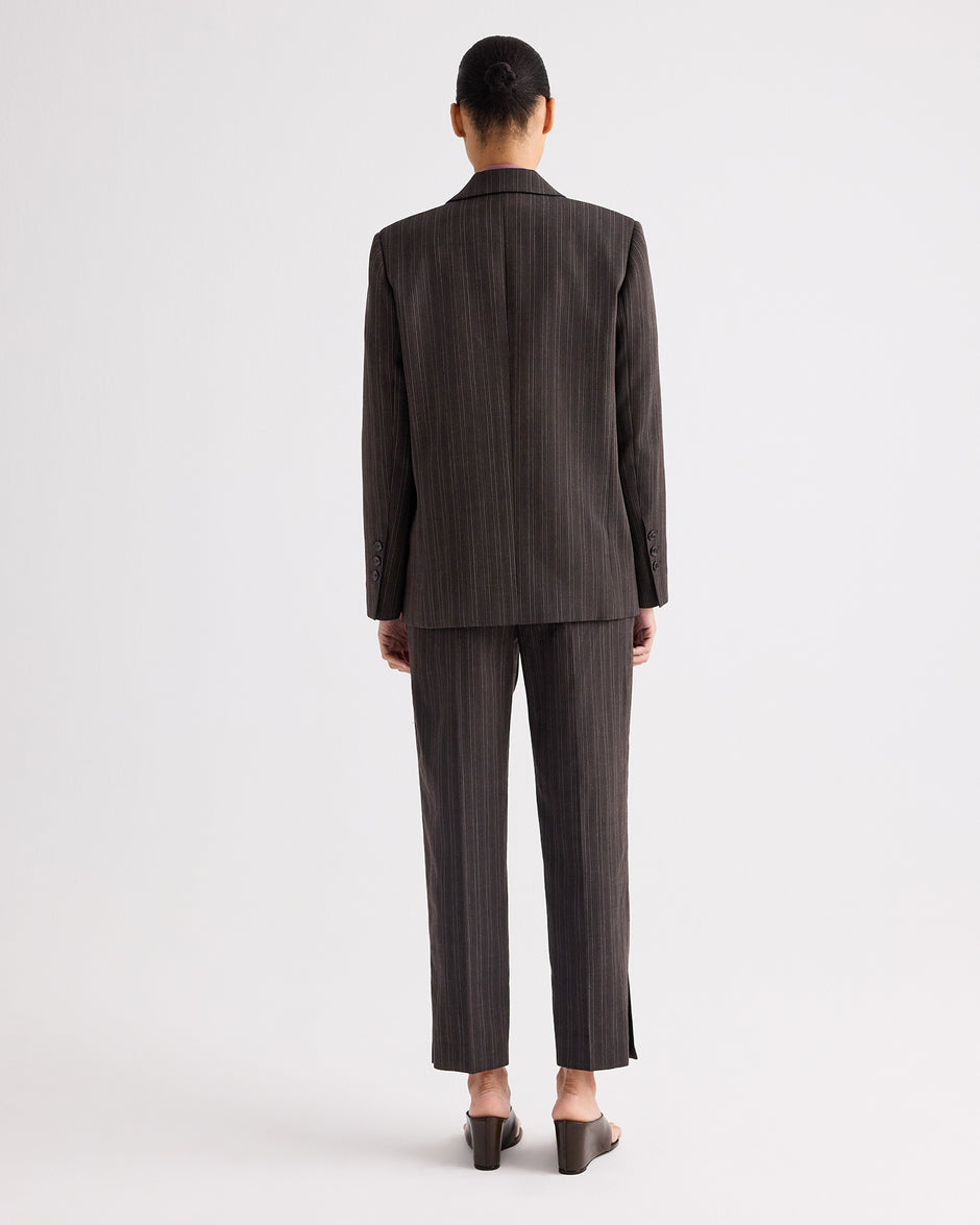 TWP Dark chocolate Roberts Pant in Refined Pinstripe Viscose Wool Suiting view 5