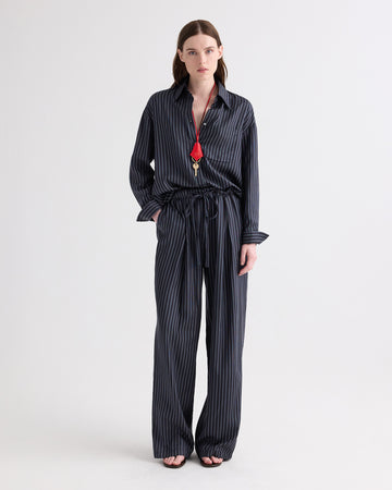 TWP Blue nights / turkish coffee PJ Pant in Evening Stripe on Silk view 1