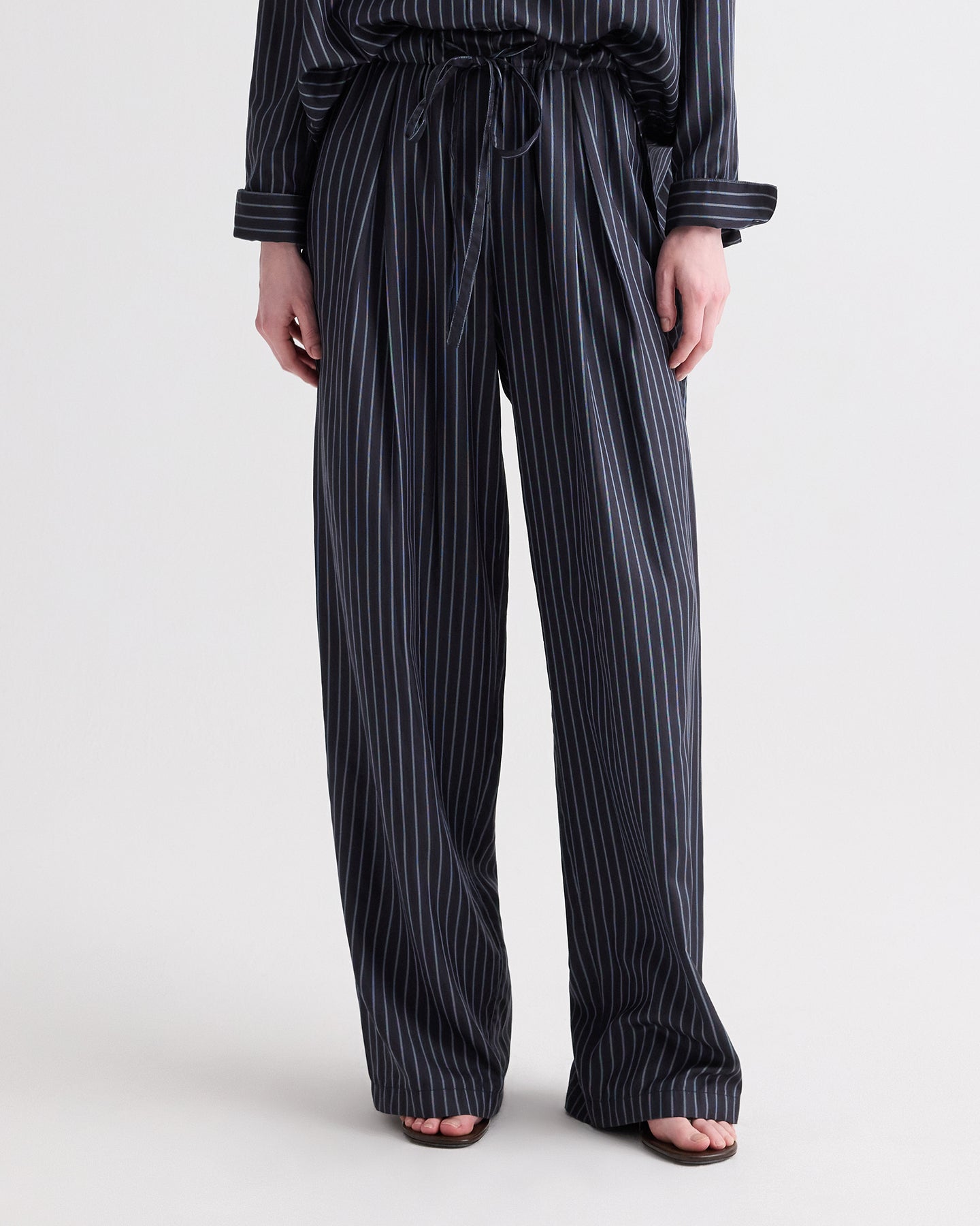 TWP Blue nights / turkish coffee PJ Pant in Evening Stripe on Silk view 2