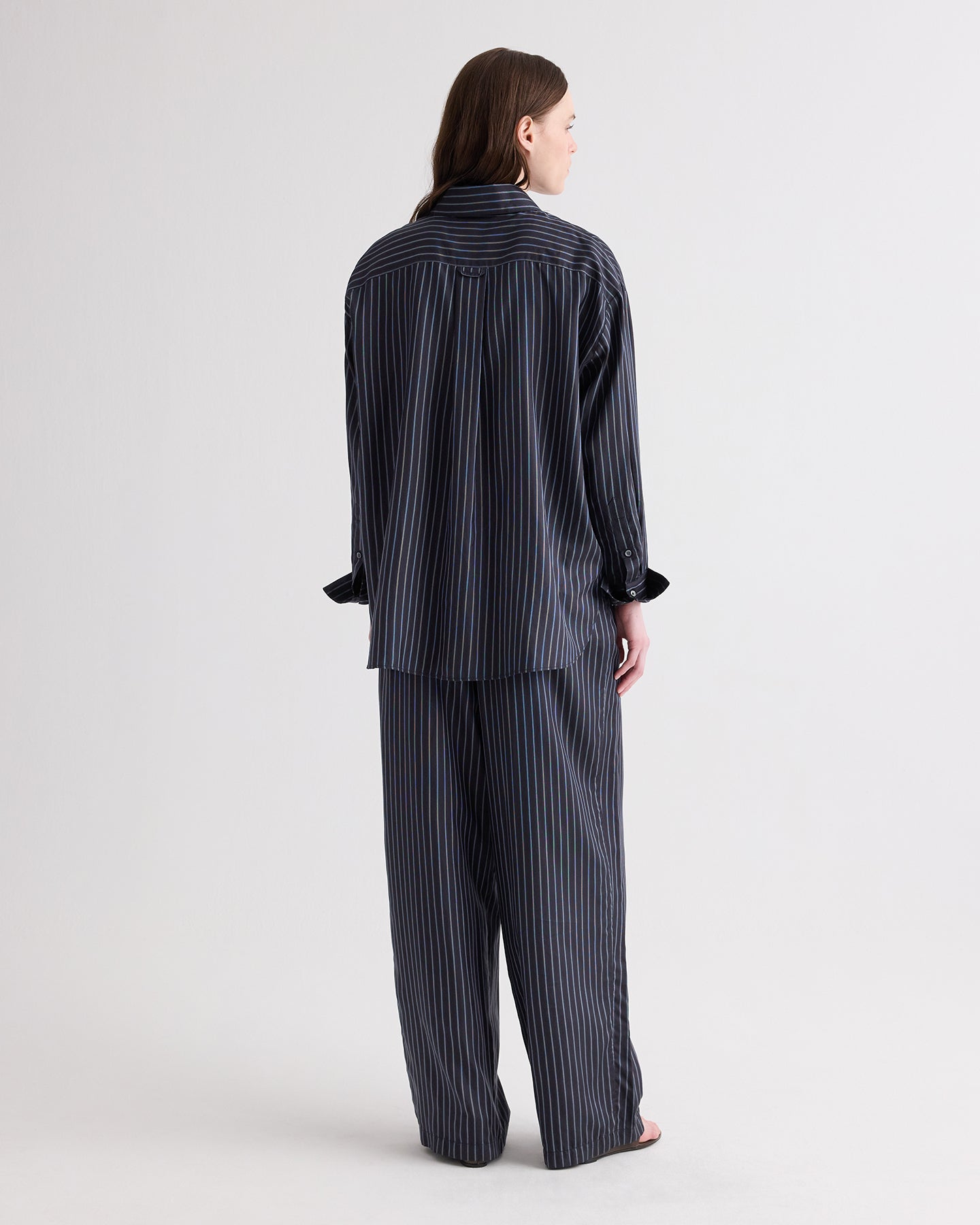 TWP Blue nights / turkish coffee PJ Pant in Evening Stripe on Silk view 3
