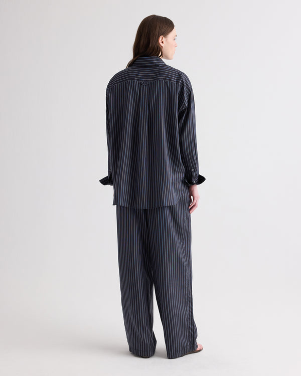 TWP Blue nights / turkish coffee PJ Pant in Evening Stripe on Silk view 3