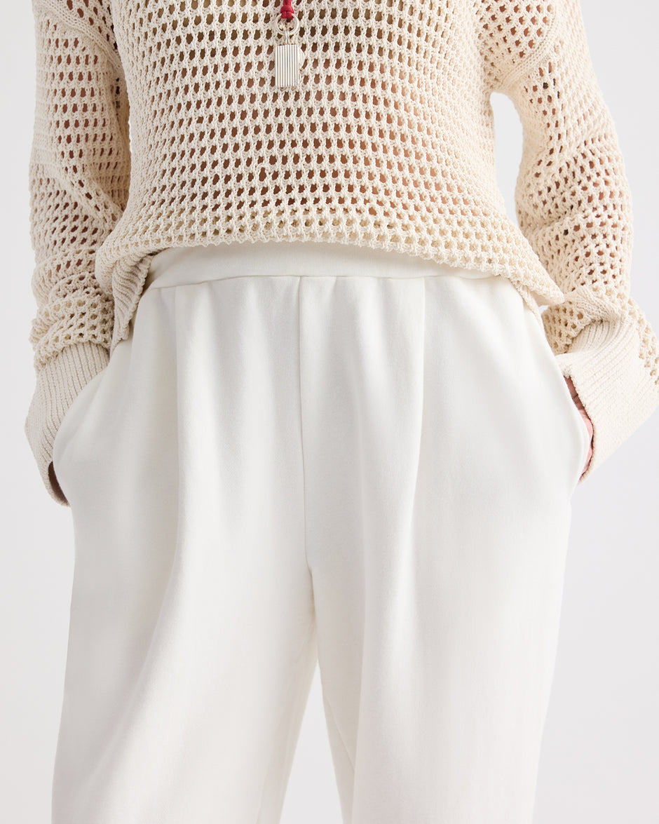 TWP White Pleated Sweatpant in Lightweight Sweatshirt view 5