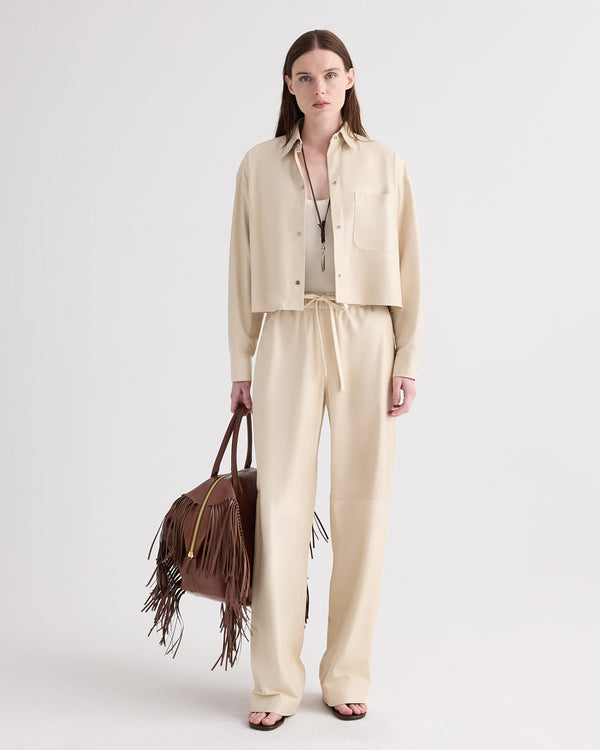 TWP Creme brulee Leather LP Pant in Paper Leather view 4