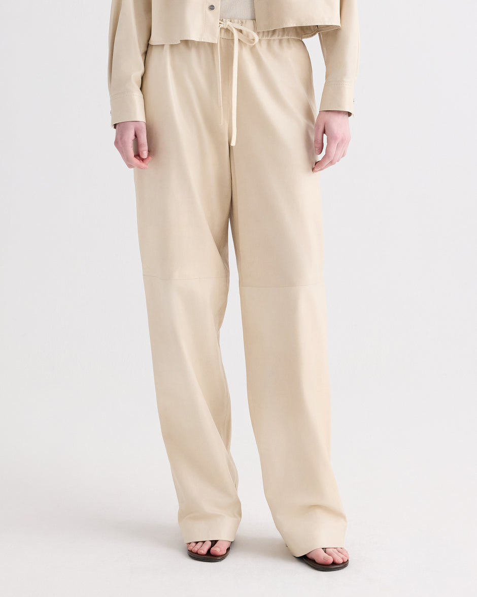 TWP Creme brulee Leather LP Pant in Paper Leather view 2