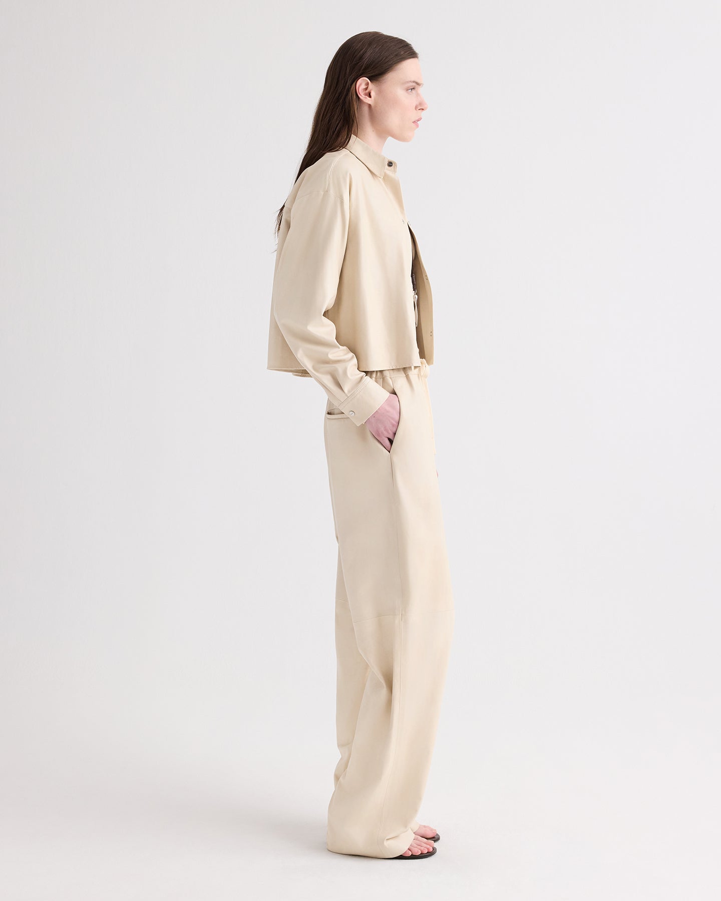TWP Creme brulee Leather LP Pant in Paper Leather view 5
