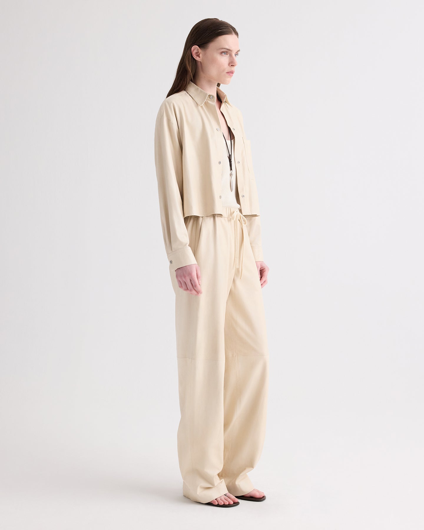 TWP Creme brulee Leather LP Pant in Paper Leather view 1