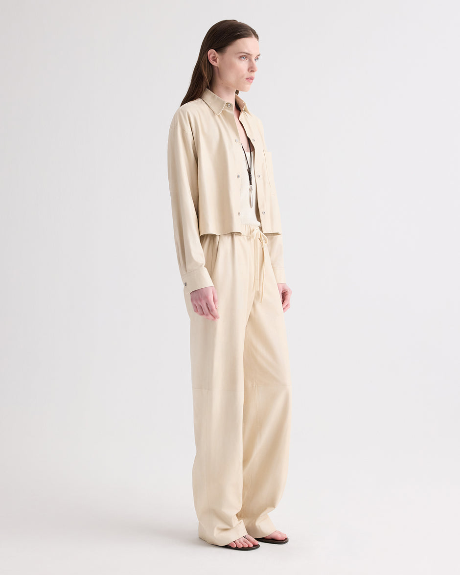 TWP Creme brulee Leather LP Pant in Paper Leather view 1