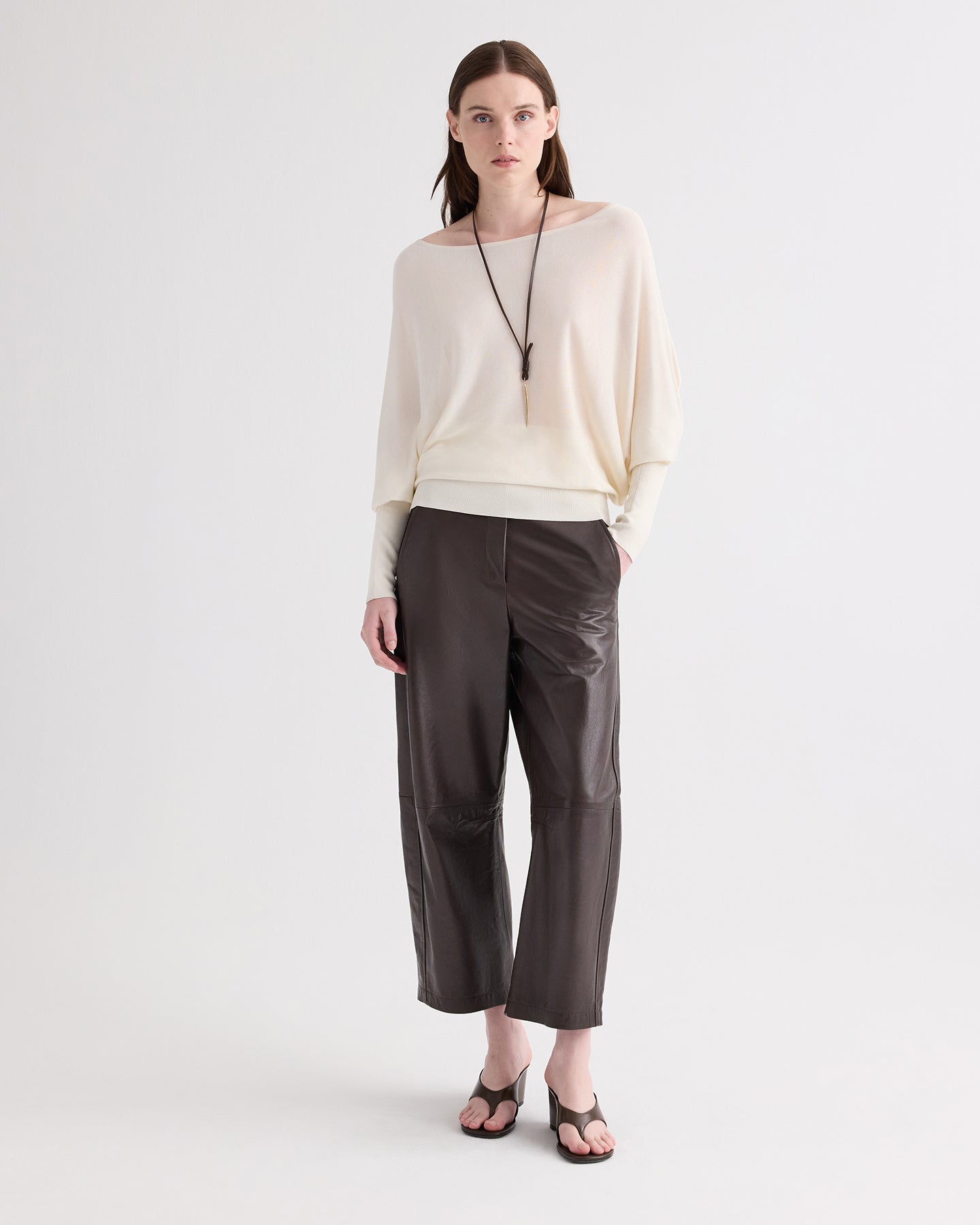 TWP Dark chocolate Leather Slouchy BF Trouser in Dolce Leather view 1