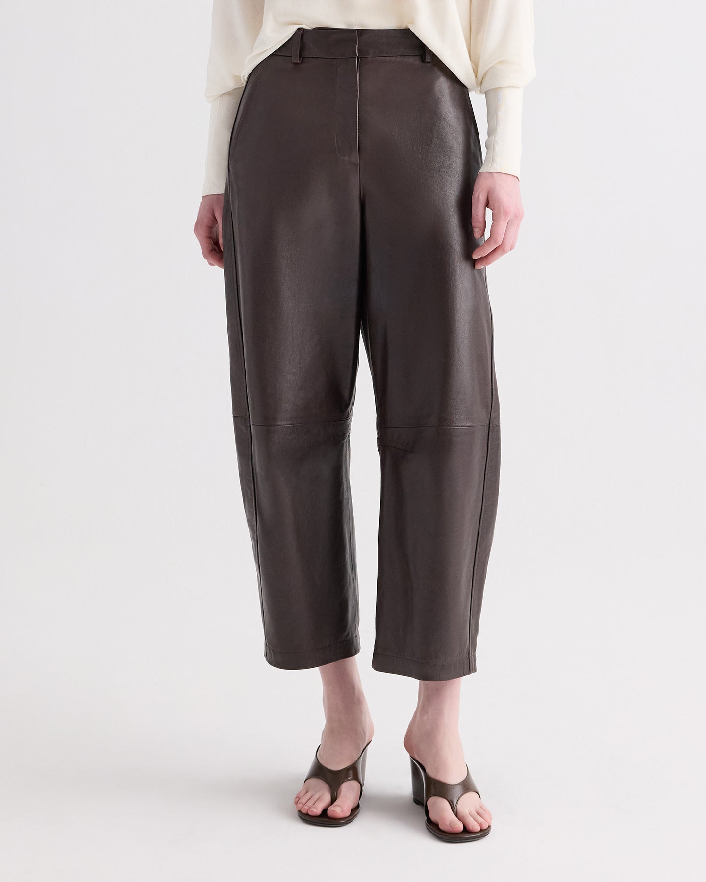 TWP Dark chocolate Leather Slouchy BF Trouser in Dolce Leather view 2