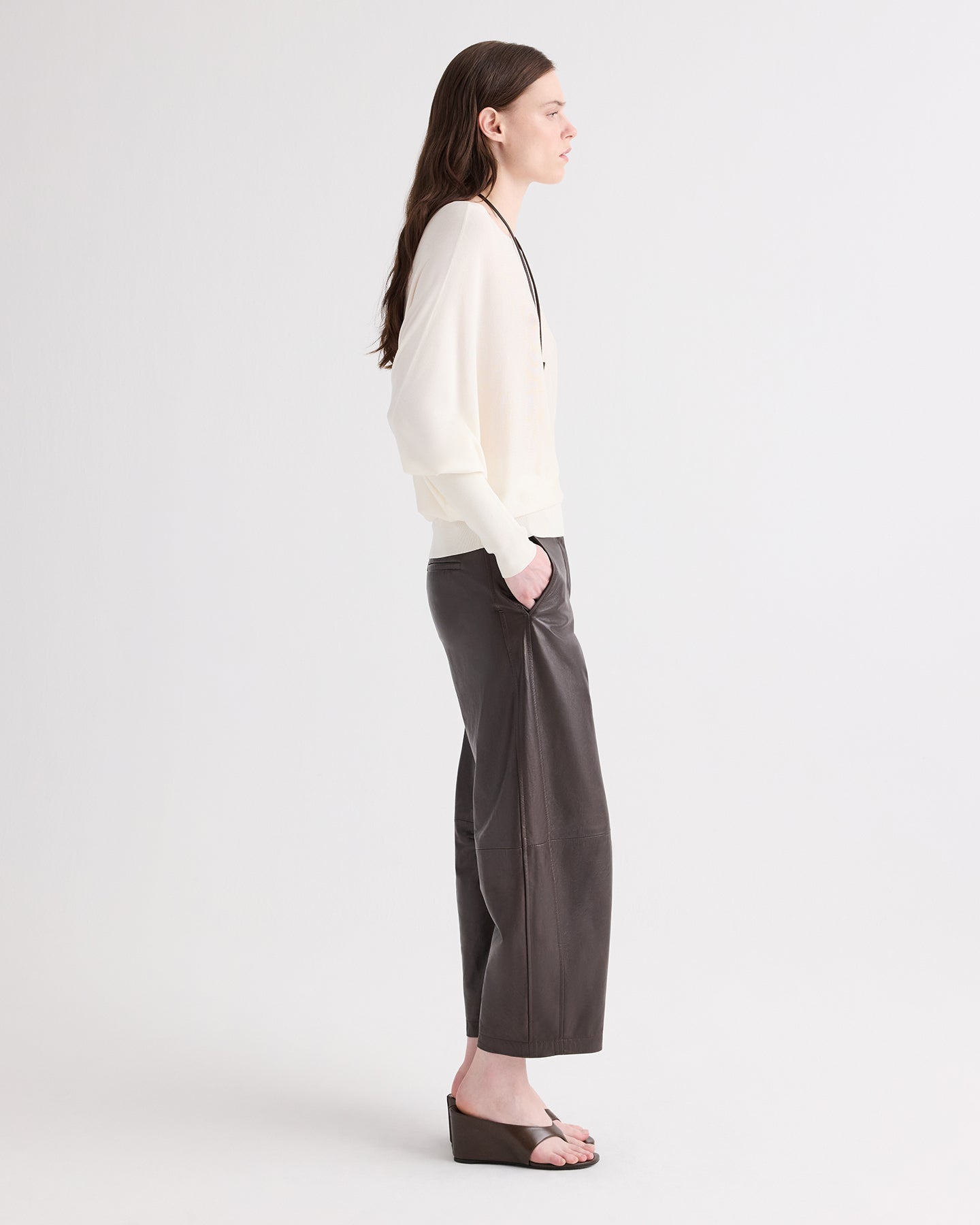 TWP Dark chocolate Leather Slouchy BF Trouser in Dolce Leather view 4