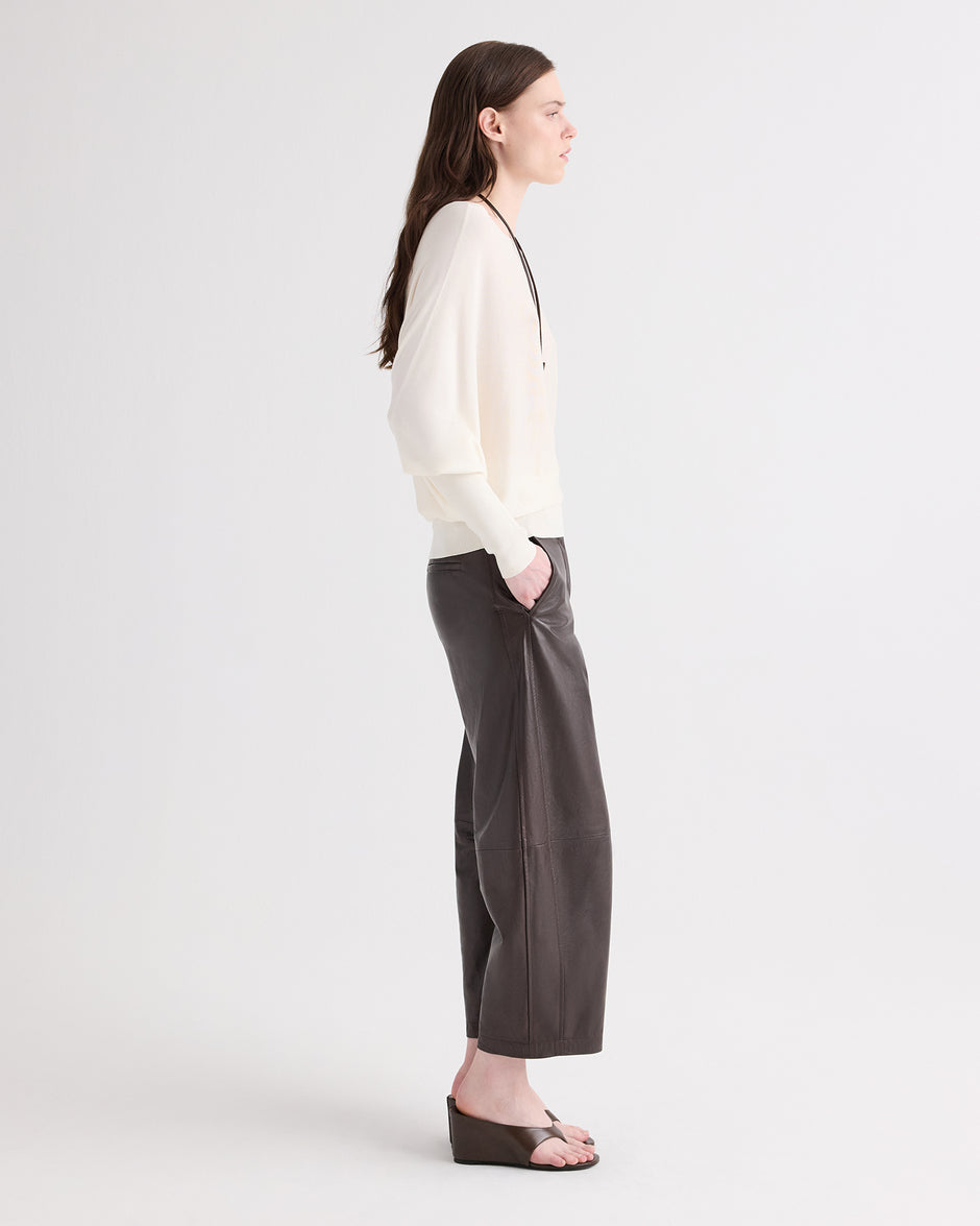 TWP Dark chocolate Slouchy BF Trouser in Dolce Leather view 4