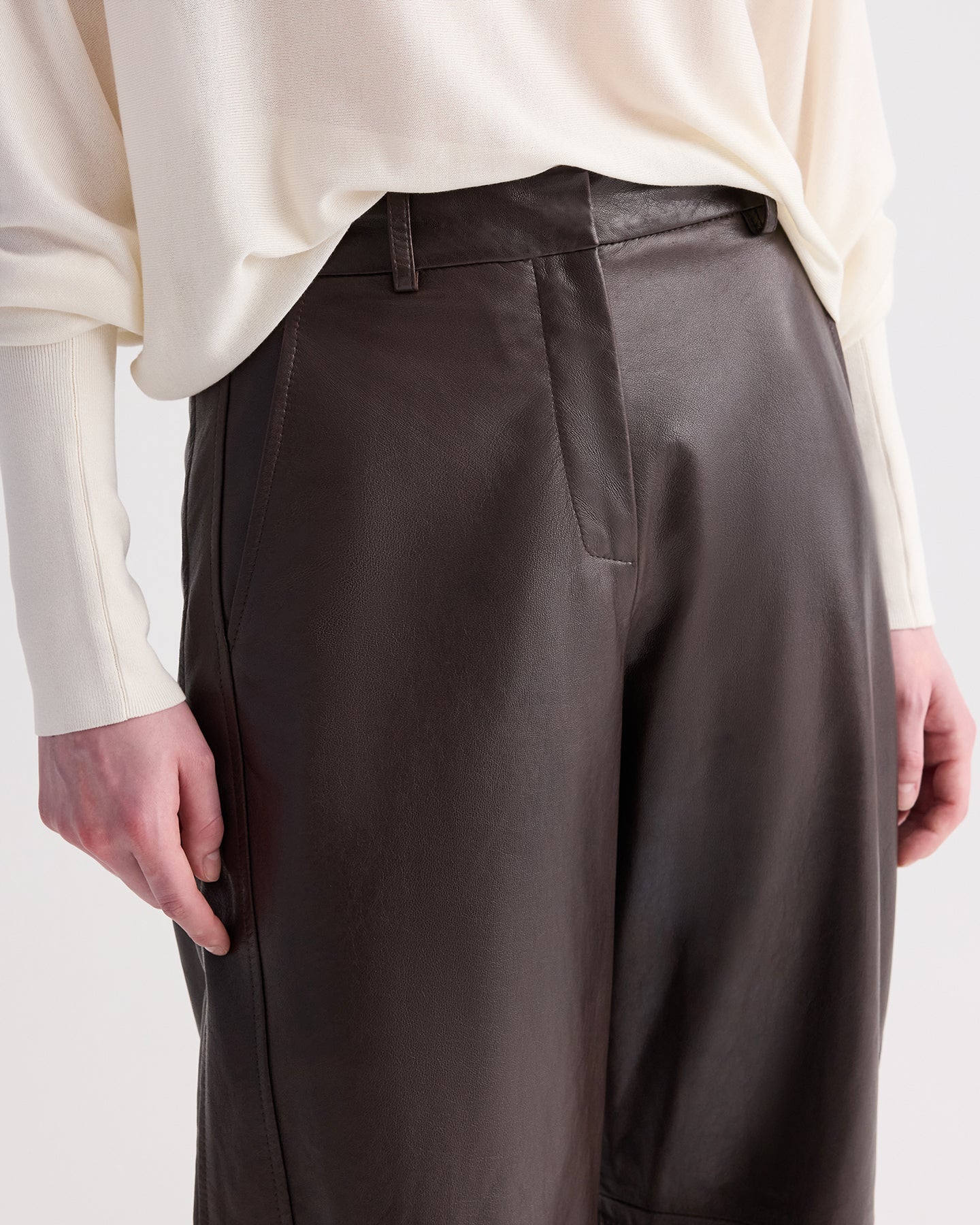 TWP Dark chocolate Leather Slouchy BF Trouser in Dolce Leather view 3