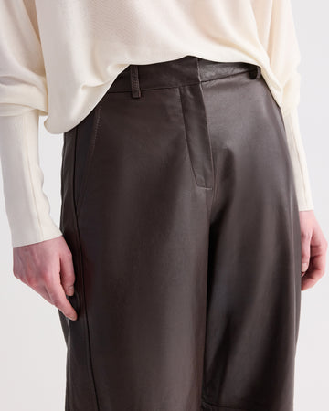 TWP Dark chocolate Slouchy BF Trouser in Dolce Leather view 3