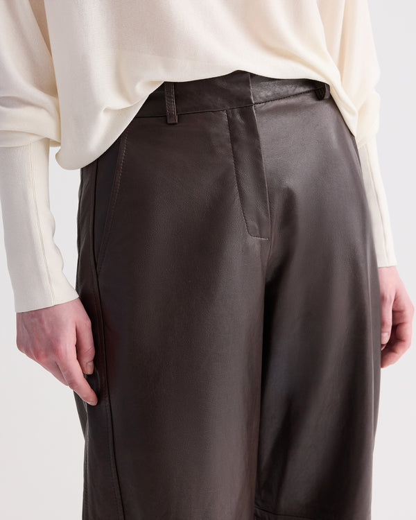 TWP Dark chocolate Leather Slouchy BF Trouser in Dolce Leather view 3