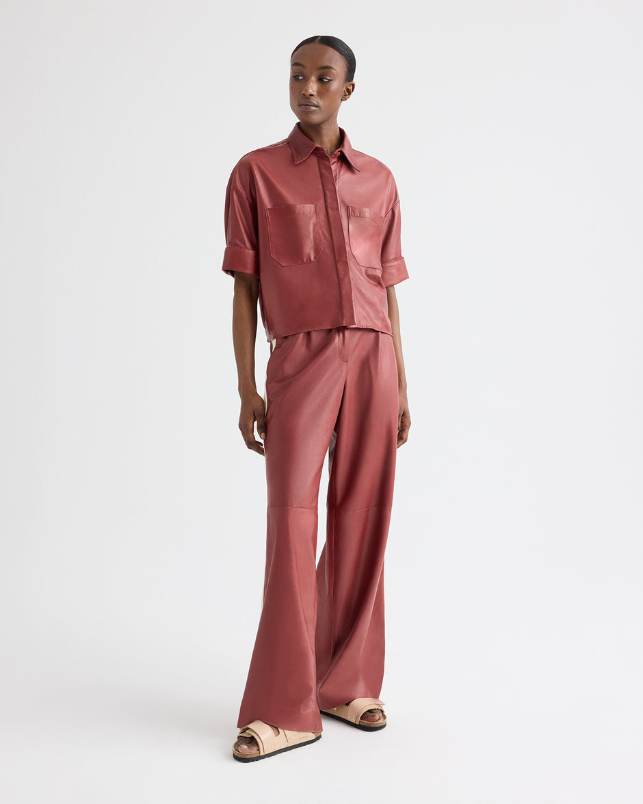 TWP Karanda red / bone Hudson With Tux Stripe Pant in Paper Leather view 2