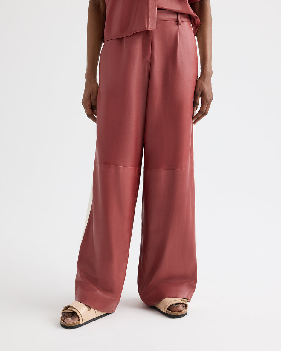 TWP Karanda red / bone Hudson With Tux Stripe Pant in Paper Leather view 4
