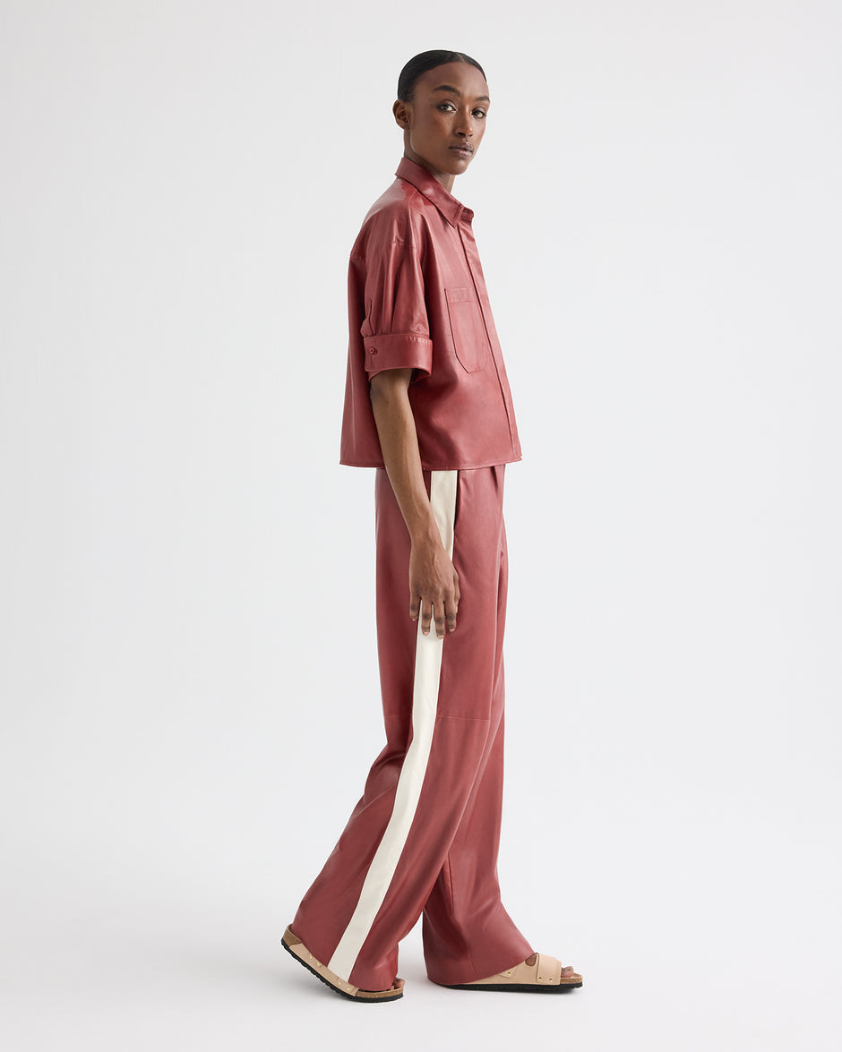 TWP Karanda red / bone Hudson With Tux Stripe Pant in Paper Leather view 1